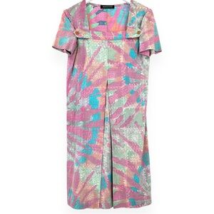 Alexandre Herchcovitch Pink Blue Printed Tie Dye Lightweight Cotton Midi Dress